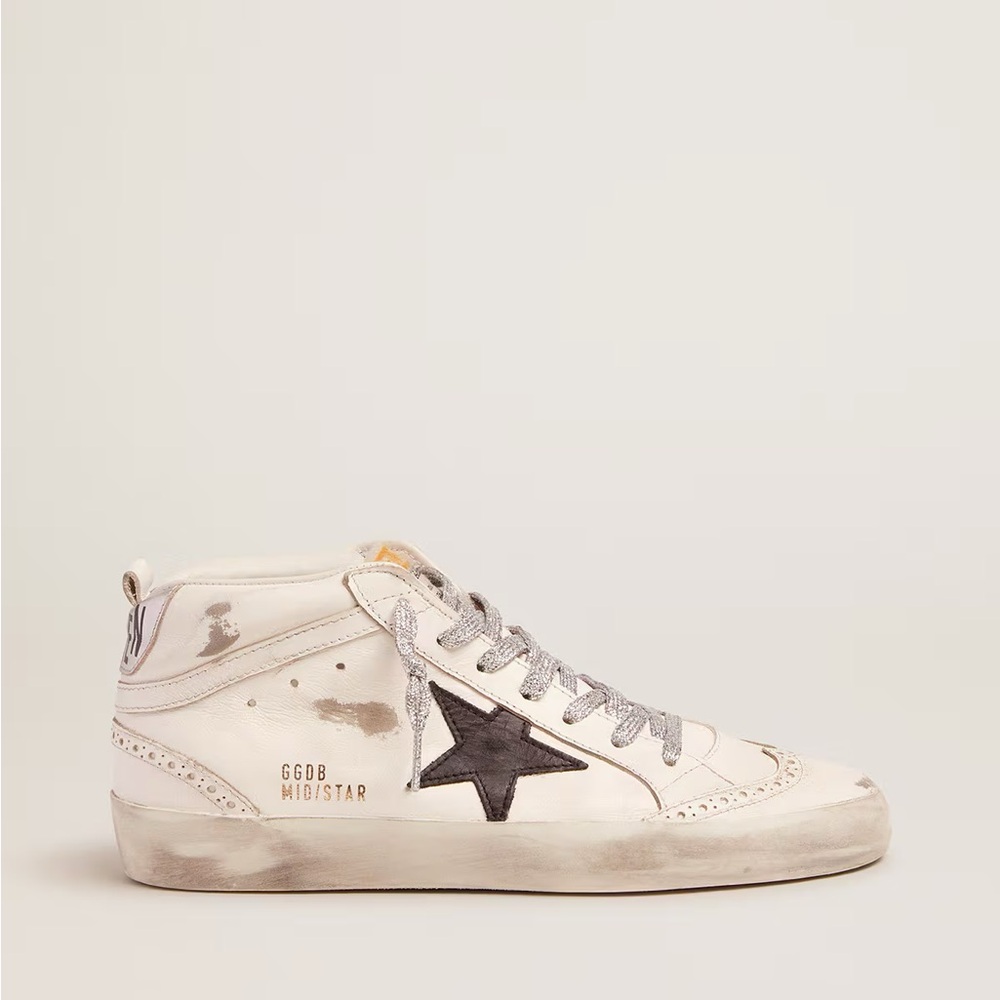 Golden Goose White Sneakers with Black Star and Silver Laces